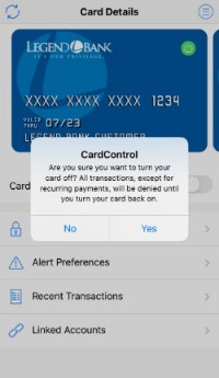 Card Control-are you sure you want to turn you card off?
