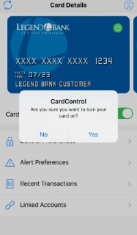 When you are ready to turn your card back on, select yes.