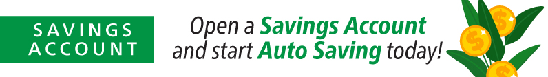Open a savings account and start auto saving today!
