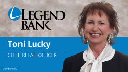 Toni Lucky Photo, Legend Bank logo, Toni Lucky with title Chief Retail Officer