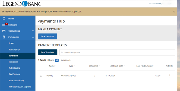 New Online banking payment HUB