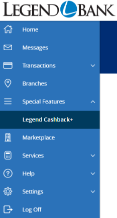 Online banking menu bar screenshot