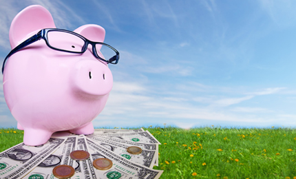 Piggy bank with money. Saving account concept background.